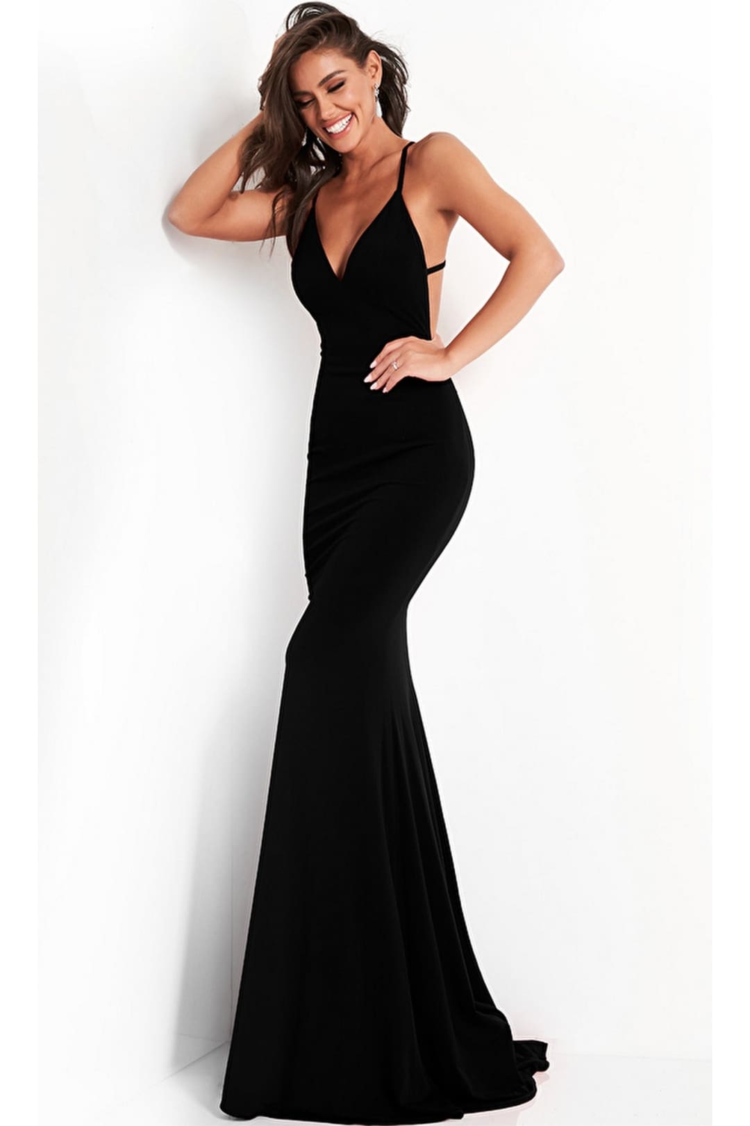 Jovani Strappy-Back Long Jersey Prom Dress 00512 - Black / Apparel & Accessories > Clothing > Dresses