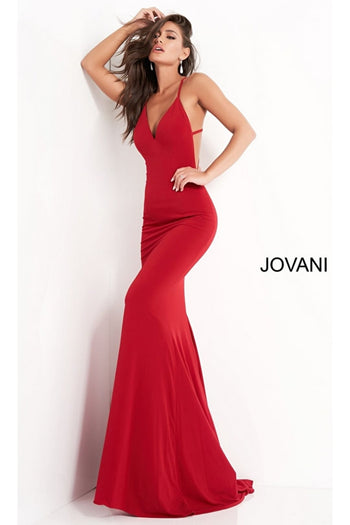Jovani Strappy-Back Long Jersey Prom Dress 00512 - Red / Apparel & Accessories > Clothing > Dresses