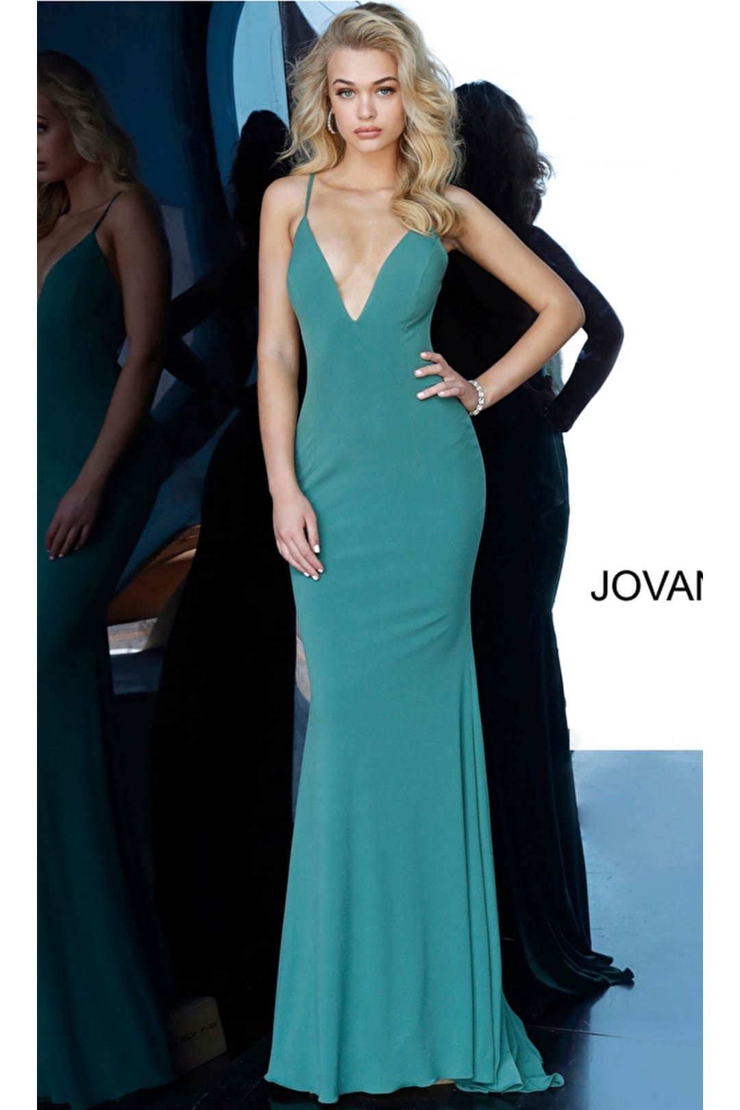 Jovani Strappy-Back Long Jersey Prom Dress 00512 - Sage / Apparel & Accessories > Clothing > Dresses