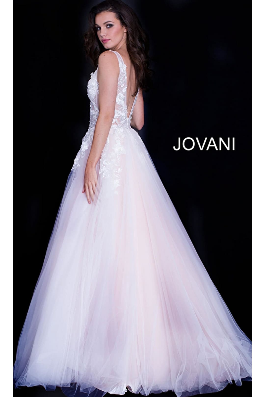 Jovani Tulle Prom Ball Gown with Floral Appliques - Prom