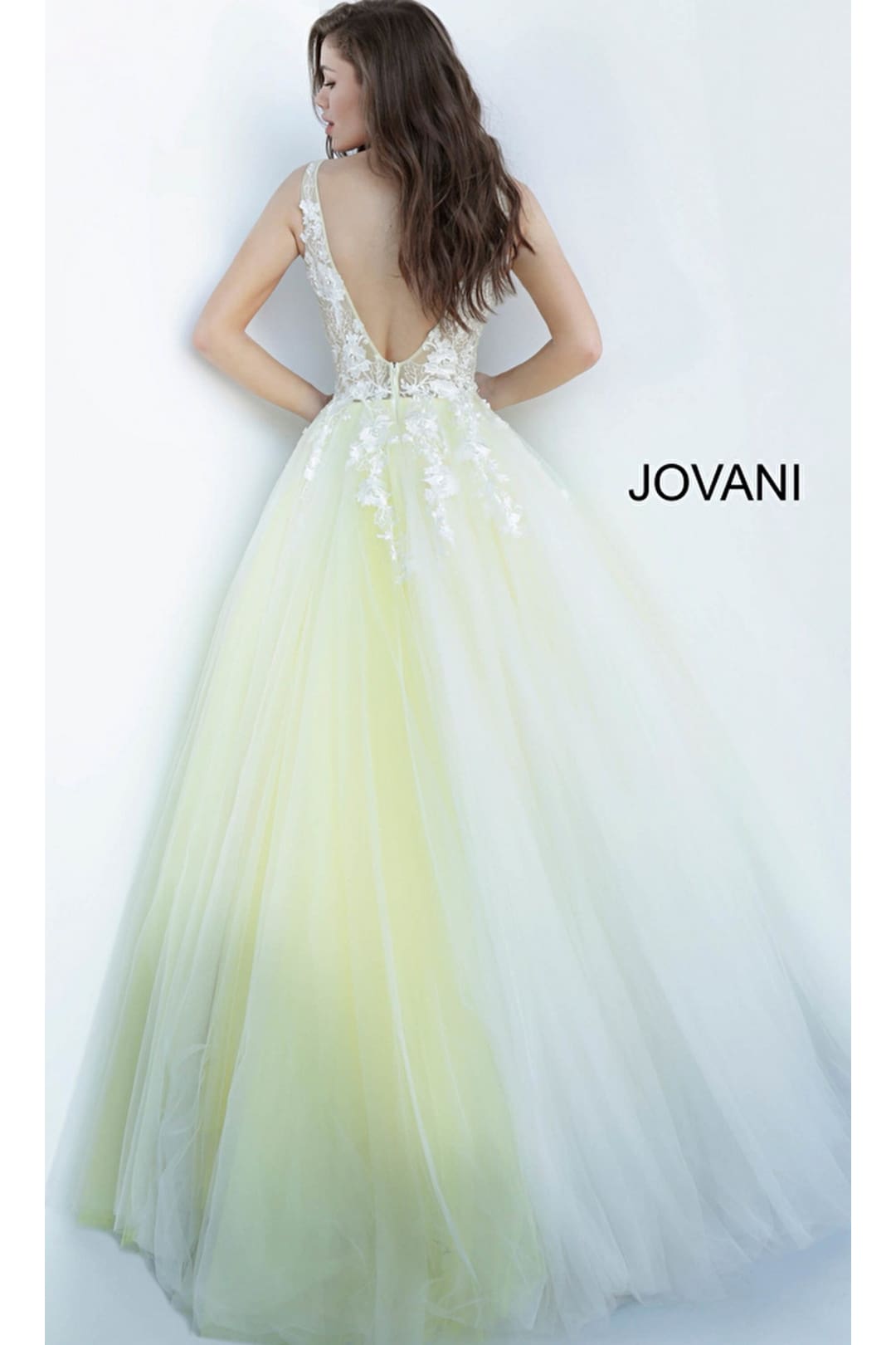 Jovani Tulle Prom Ball Gown with Floral Appliques - Prom