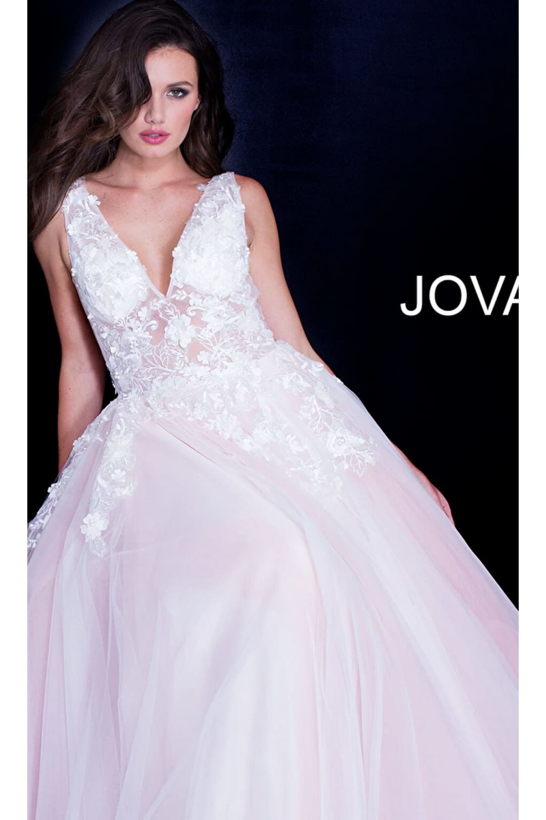 Jovani Tulle Prom Ball Gown with Floral Appliques - Prom