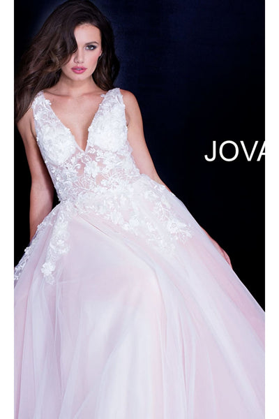 Jovani Tulle Prom Ball Gown with Floral Appliques - Prom