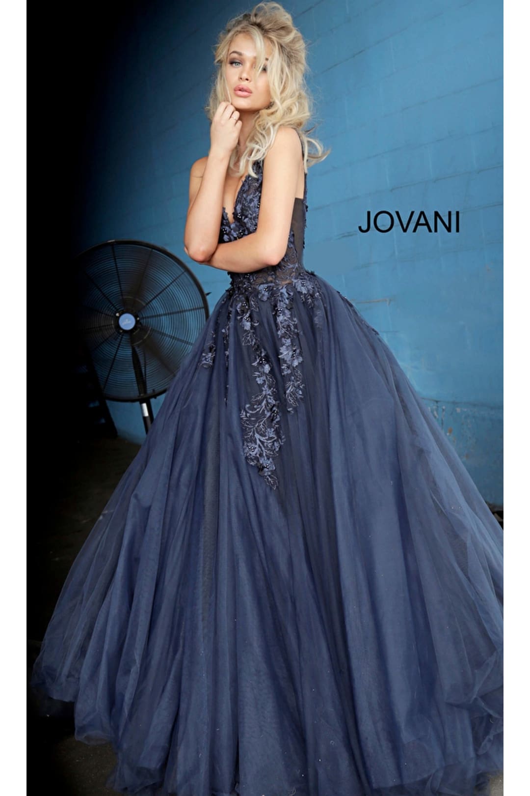 Jovani Tulle Prom Ball Gown with Floral Appliques - Prom