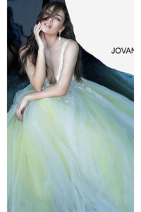 Jovani Tulle Prom Ball Gown with Floral Appliques - Prom