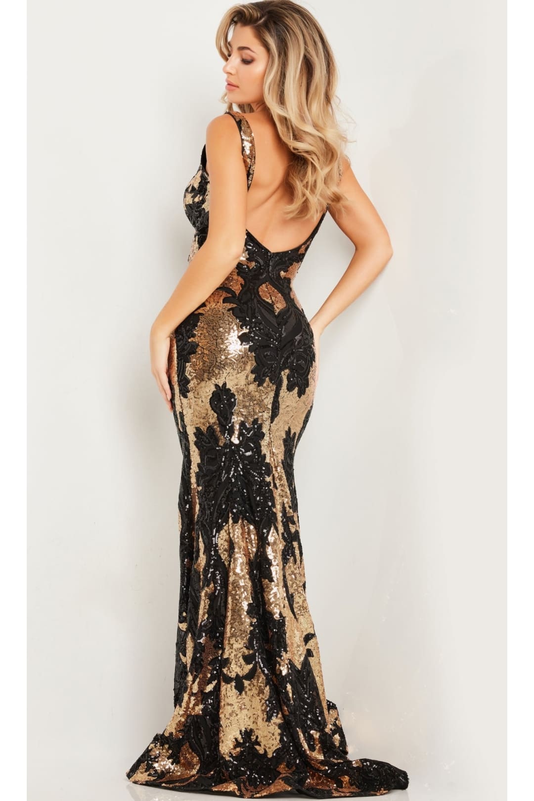 Jovani V-Back Long Sequin-Print Prom Dress 23319 - Apparel & Accessories > Clothing > Dresses