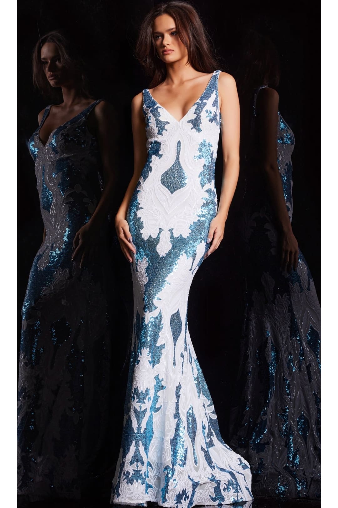 Jovani V-Back Long Sequin-Print Prom Dress 23319 - Apparel & Accessories > Clothing > Dresses