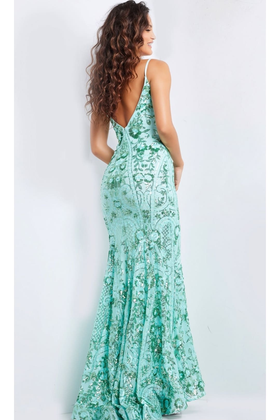 Jovani V-Back Long Sequin-Print Prom Dress 23839 - Prom