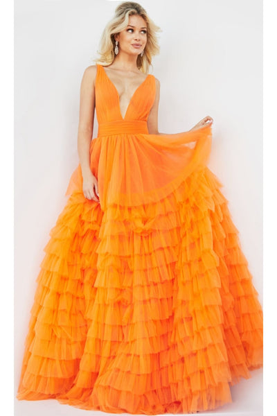 Jovani V-Neck Long Ruffled Prom Ball Gown 07264 - Prom