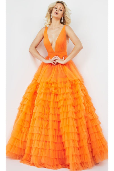 Jovani V-Neck Long Ruffled Prom Ball Gown 07264 - Prom