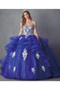 Embroidery Metallic Quinceanera Dress - ROYAL BLUE / XS