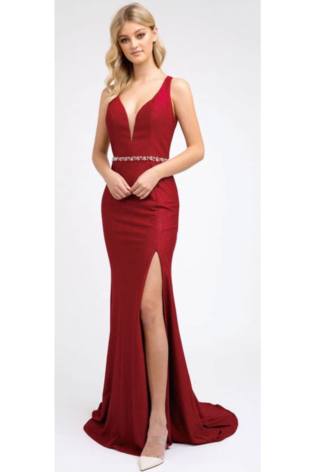 Strappy Formal Evening Gown - BURGUNDY / XS