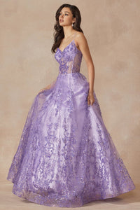 La Merchandise LAT2414 Glitter Special Occasion Corset Formal Gown - LILAC / XS