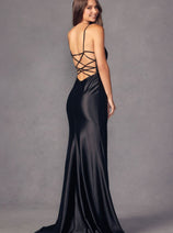 Juliet 2417 Strappy Back Slit Prom Beaded Sheer Slit Evening Gown