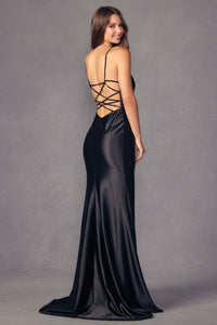 Juliet 2417 Strappy Back Slit Prom Beaded Sheer Slit Evening Gown