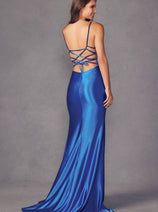Juliet 2417 Strappy Back Slit Prom Beaded Sheer Slit Evening Gown