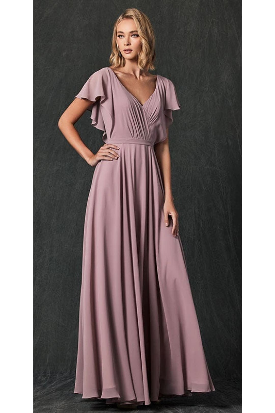 Flutter Sleeve Bridesmaid Dress - MAUVE / XS