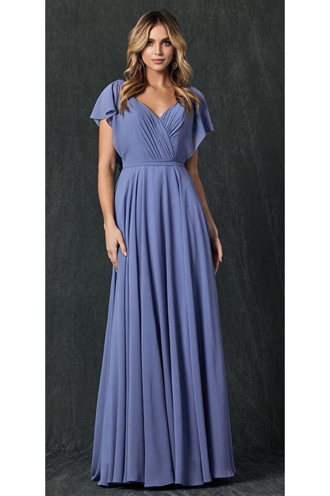 Flutter Sleeve Bridesmaid Dress - SLATE BLUE / XS