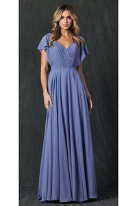 Flutter Sleeve Bridesmaid Dress - SLATE BLUE / XS