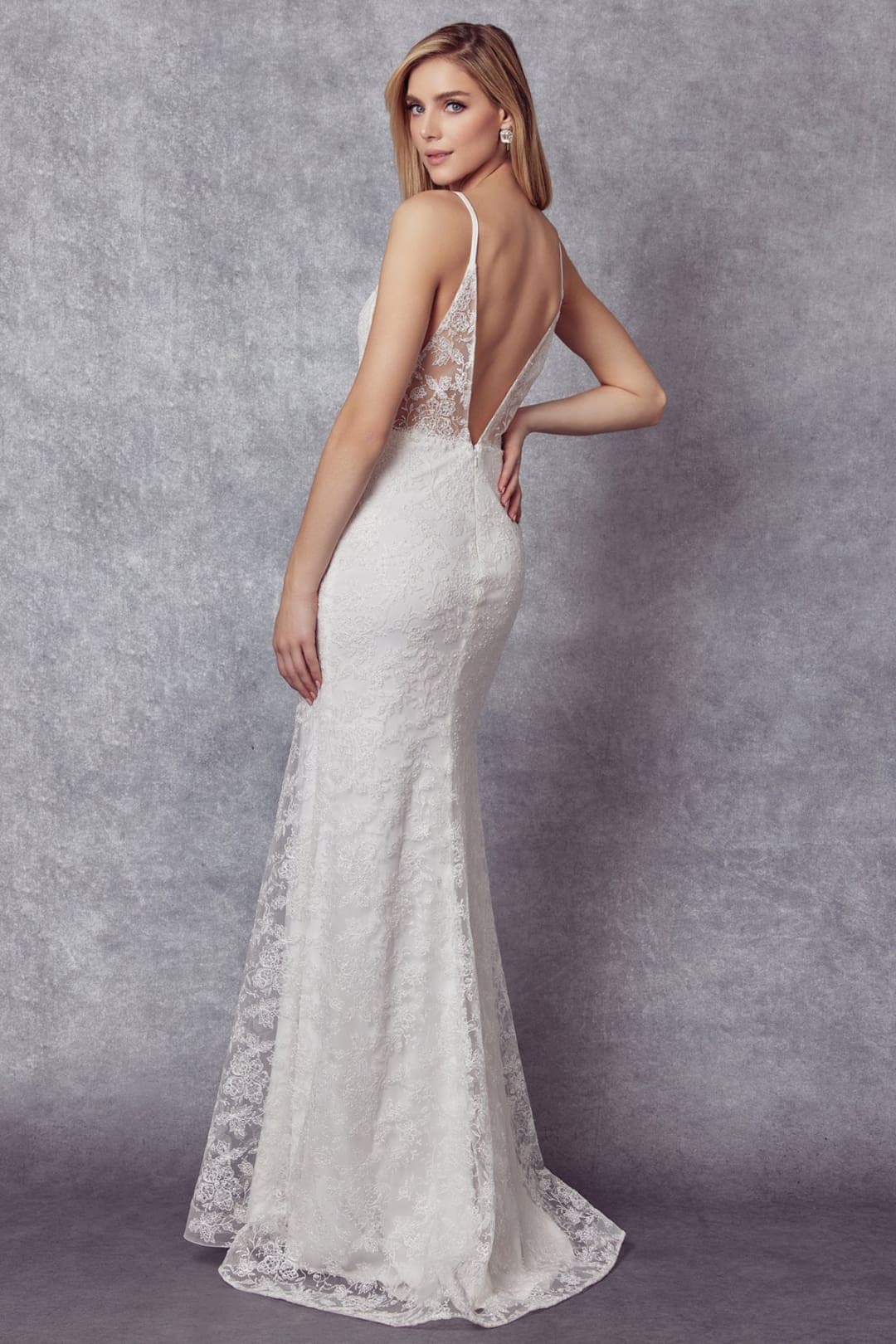 Juliet 272B Spaghetti Straps V-neck Wedding Reception Bridal Gown - OFF WHITE / XS