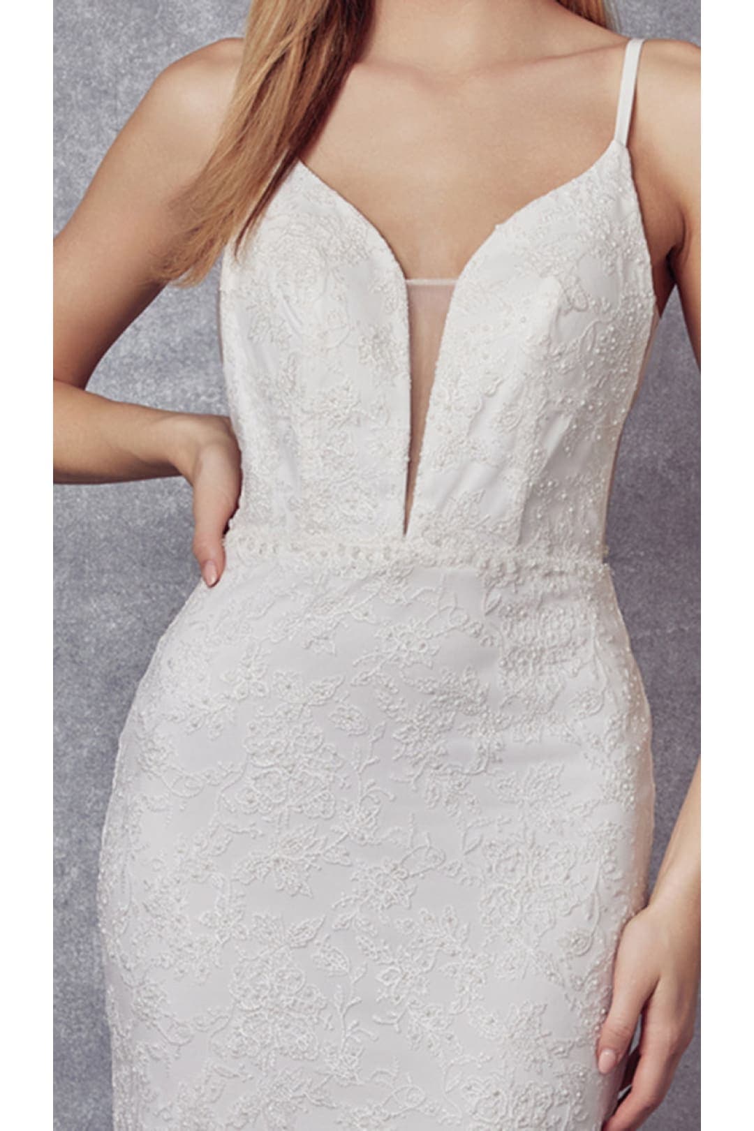 Juliet 272B Spaghetti Straps V-neck Wedding Reception Bridal Gown - OFF WHITE / XS