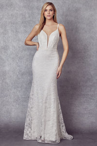Juliet 272B Spaghetti Straps V-neck Wedding Reception Bridal Gown - OFF WHITE / XS