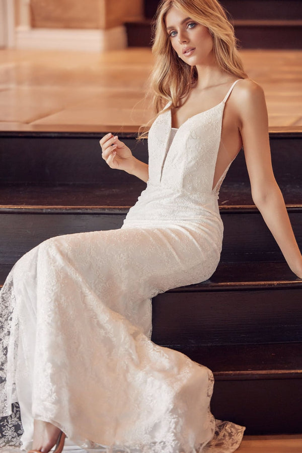 Juliet 272W Spaghetti Straps V-neck Wedding Reception Bridal Gown - Dress