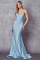 juliet 276 Strappy Back Embellished Fitted Prom Long Dress - POWDER BLUE / XS