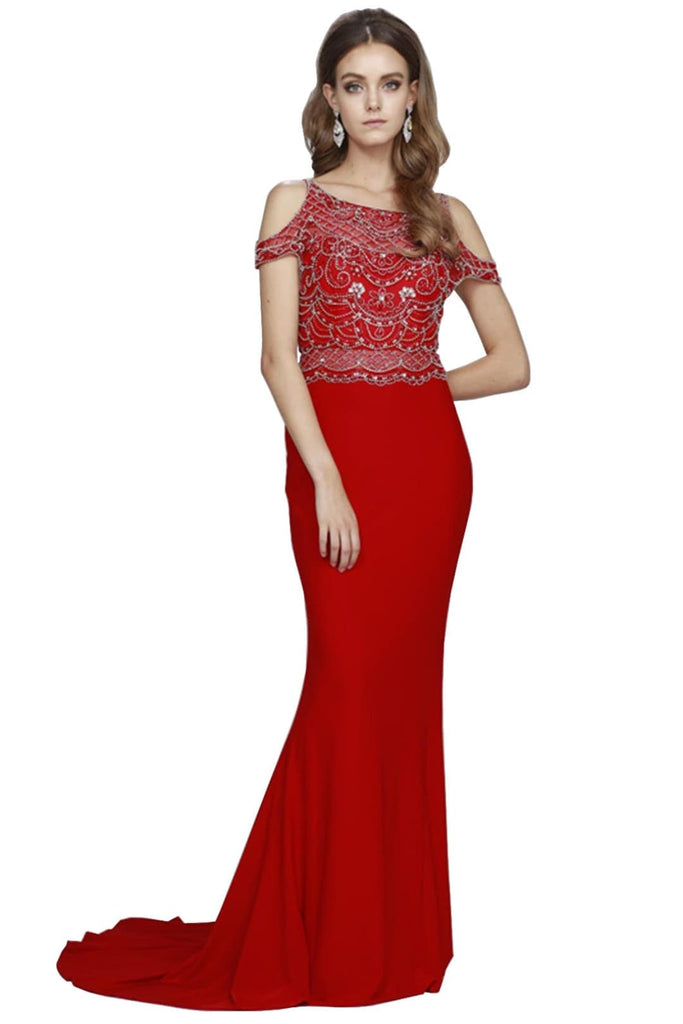Cold Shoulder Pageant Gown - Red / S