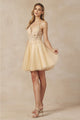Juliet 864 Dual Staguetti Straps A-line Mesh Short Bridesmaids Dress - CHAMPAGNE / XS