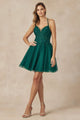Juliet 864 Dual Staguetti Straps A-line Mesh Short Bridesmaids Dress - EMERALD GREEN / XS