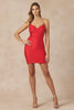 Juliet 869 Spaghetti Straps Bodycon Homecoming Party Dress - RED / XS