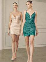 Juliet 870 V-neck Embellishment Cocktail Spaghetti Straps Short Dress