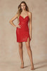 La Merchandise LAT873 Strappy Back Sequined Slit Cocktail Dress - RED / XS