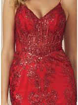 Juliet 874 Embroidered Sequins Fitted Spaghetti Straps Cocktail Dress