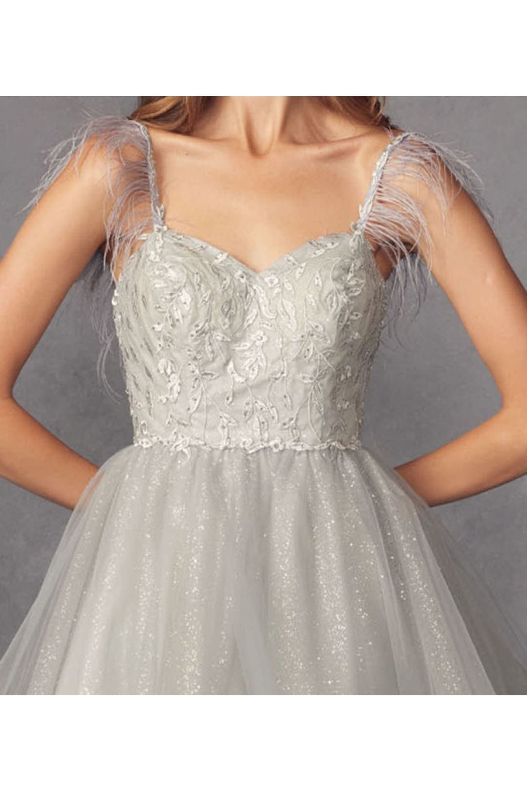 Juliet 881 Feathers A-line Glitter Sweetheart Cocktail Tulle Dress