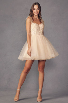 Champagne Bridesmaid Dresses-Inexpensive Juliet 881 Tulle Short Cocktail