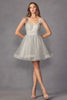 Juliet 881 Feathers A-line Glitter Sweetheart Cocktail Tulle Dress - SILVER / XS