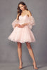 Juliet 895 Detachable Bell Sleeves Homecoming Short Glitter Dress - BLUSH / XS