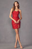 Juliet 896 Ruched Cowl Neck Fitted Spaghetti Straps Party Dress - RED / XS