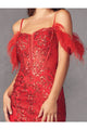 Juliet 897 Sheer Side Glitter Feathers Short Prom Corset Boned Dress