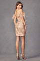 Juliet 897 Sheer Side Glitter Feathers Short Prom Corset Boned Dress