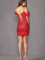 Red Bridesmaid Dresses-Inexpensive Juliet 897 Feathers Short Prom