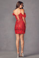 Juliet 897 Sheer Side Glitter Feathers Short Prom Corset Boned Dress