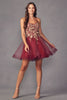 Juliet 902 3D Butterfly Applique Spaghetti Straps Cocktail Dress - BURGUNDY / XS