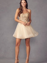 Juliet 902 3D Butterfly Applique Spaghetti Straps Cocktail Dress
