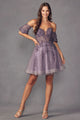 Juliet 909 Sweetheart Corset Detachable Sleeves Cocktail Short Dress - PURPLE / XS