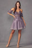 Juliet 909 Sweetheart Corset Detachable Sleeves Cocktail Short Dress - PURPLE / XS