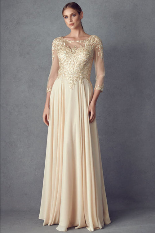 Juliet M12 3/4 Sleeves A-line Chiffon Mother Of The Bride Gown - CHAMPAGNE / M