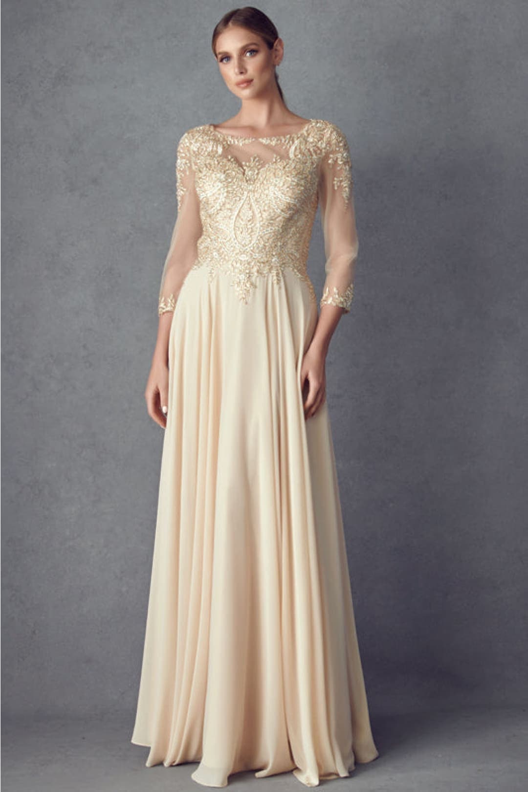 Chiffon Mother of The Bride Dresses Long Lace Appliques V-Neck  Pleat Cap Sleeves Formal Dress Champagne Size 2 : Clothing, Shoes & Jewelry